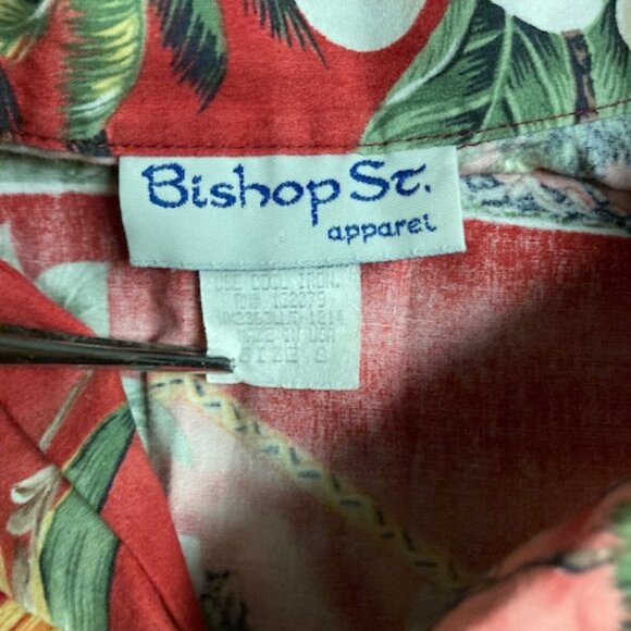 BISHOP STREET HAWAIIAN ALOHA PRINT Resort Wear Plumeria Hula Palms Canoes BOYS 8 - Picture 2 of 5